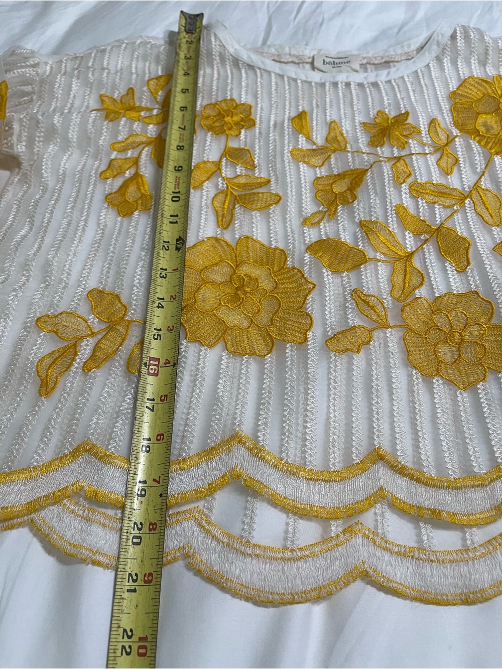 Bohme White Sheer Floral Embroidered Top with Yellow Flowers - Picture 8 of 10